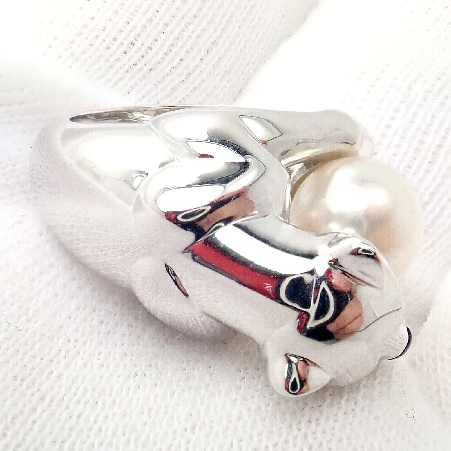 Authentic Cartier 18K White Gold Panther Panthere Ring with Onyx, Tsavorite & Pearl - Luxury Jewelry for Women, Perfect for Weddings, Anniversaries & Special Occasions