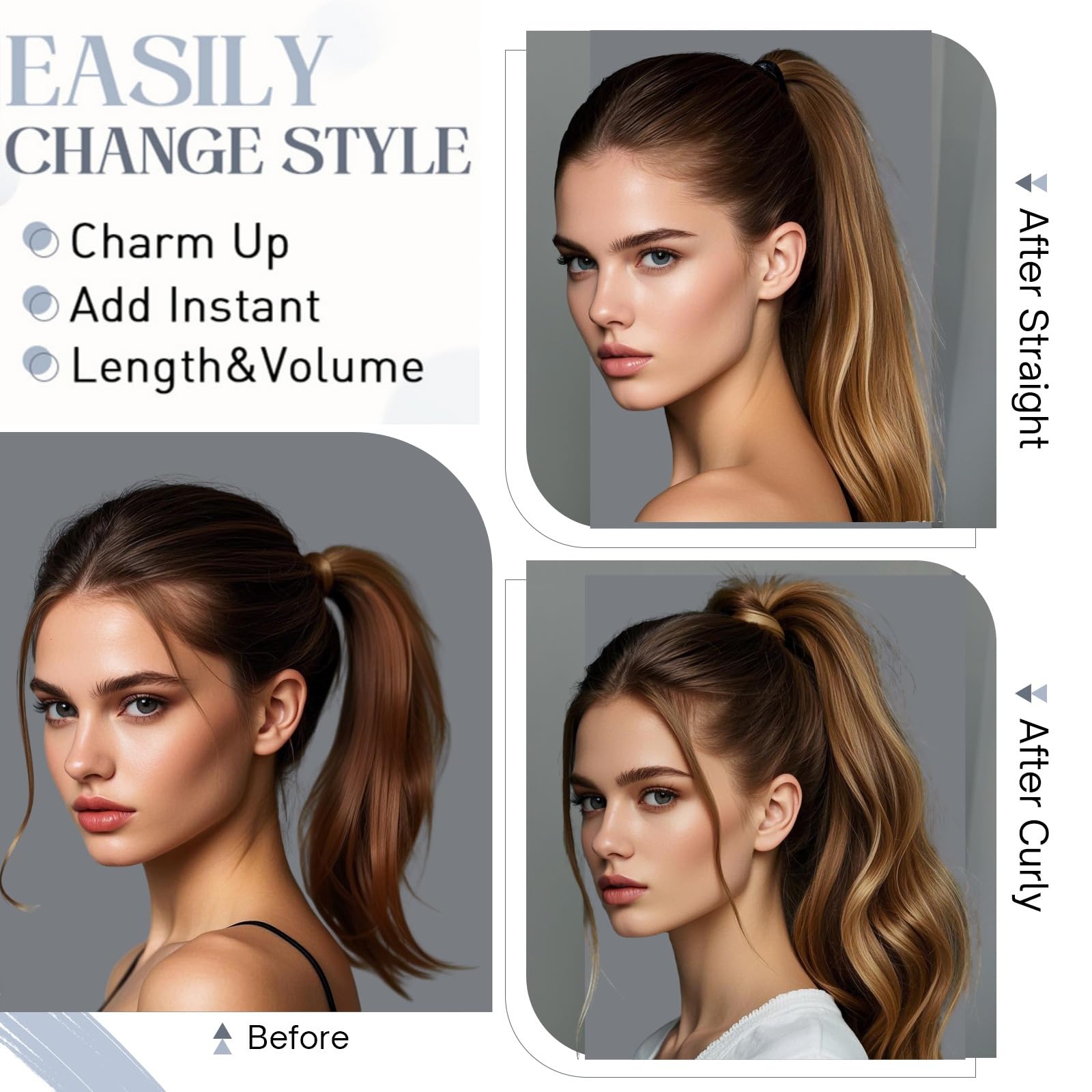 Rich Choices Clip-In Human Hair Ponytail Extension - 22 Inch Real Hair Ponytail with Balayage Medium Brown & Dark Blonde Highlights (120g) - Perfect for Women's Everyday Styling, Parties & Special Occasions