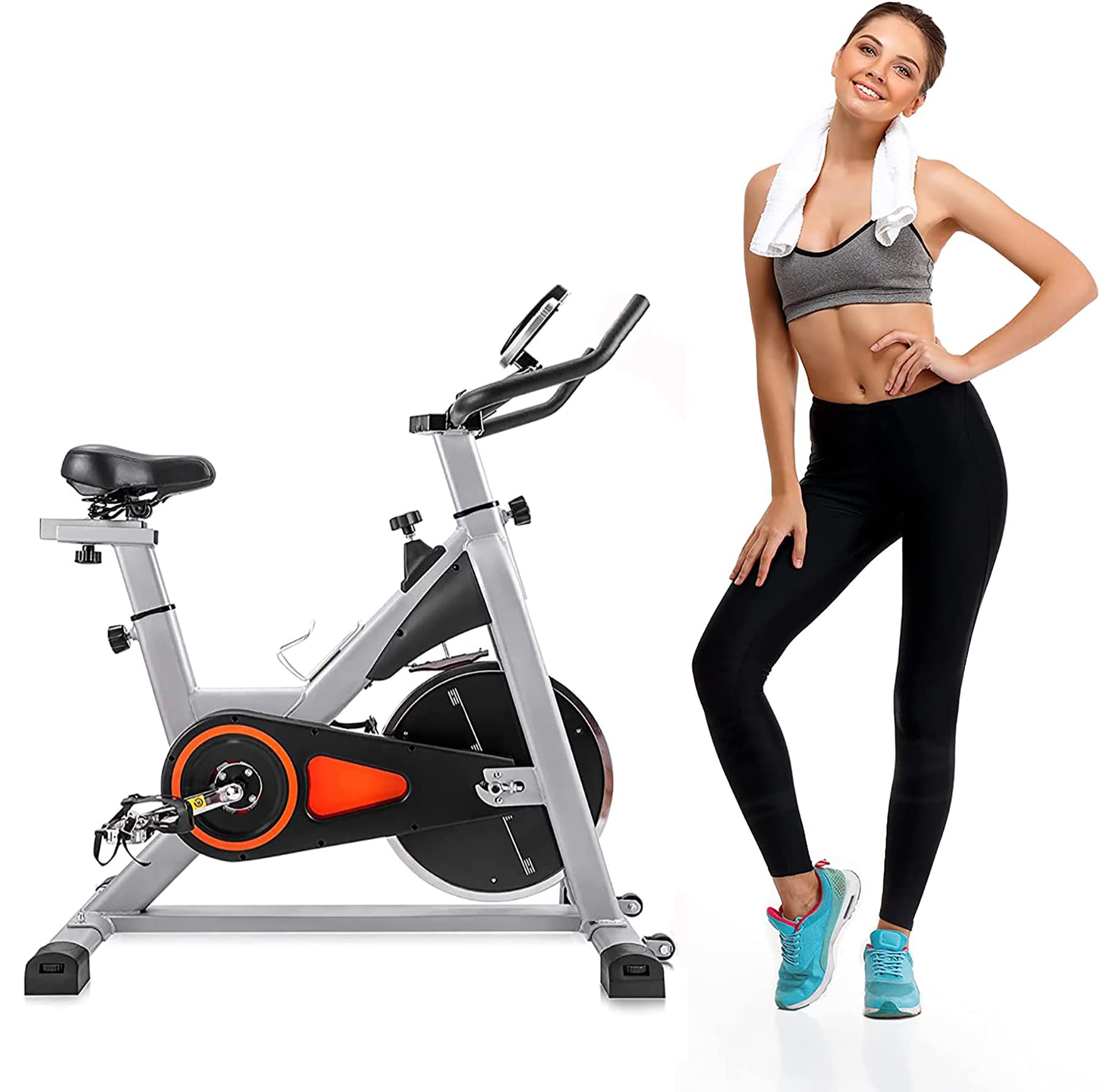 DuraB Indoor Cycling Bike Stationary - Comfortable Seat Cushion, Multi-Grip Handlebar, LCD Monitor & Tablet Holder - Home Cardio Exercise Bike for Gym & Fitness Workouts (Black) | Perfect for Home Gym, Small Spaces & Indoor Cycling Training