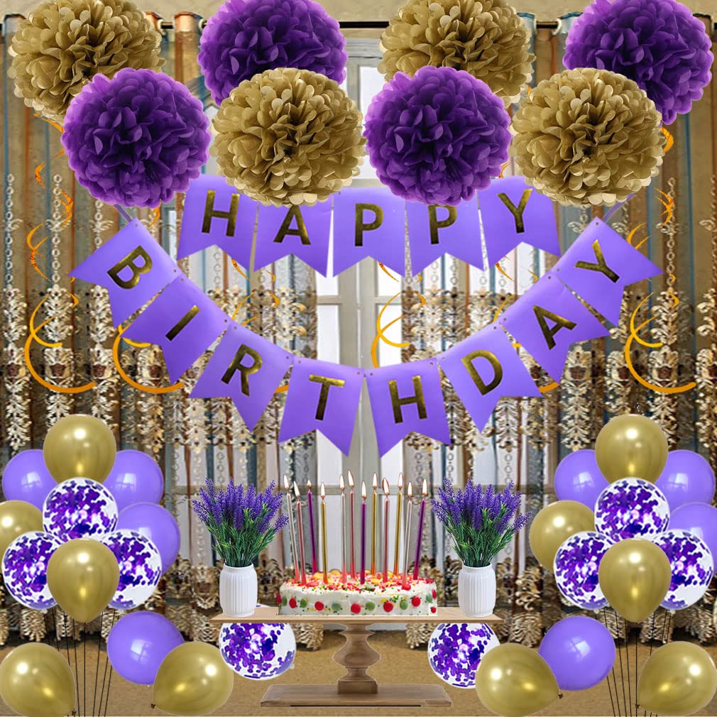 Purple Birthday Party Decorations - Latex Confetti Balloons & Tissue Pom Poms for Baby Showers, Weddings & Birthday Celebrations | Perfect for Indoor/Outdoor Party Decor