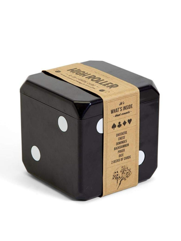 High Roller 6-in-1 Game Cube Set - Portable Multi-Game Dice Box for Poker, Blackjack, Craps & More - Perfect for Casino Nights, Parties & Travel Entertainment