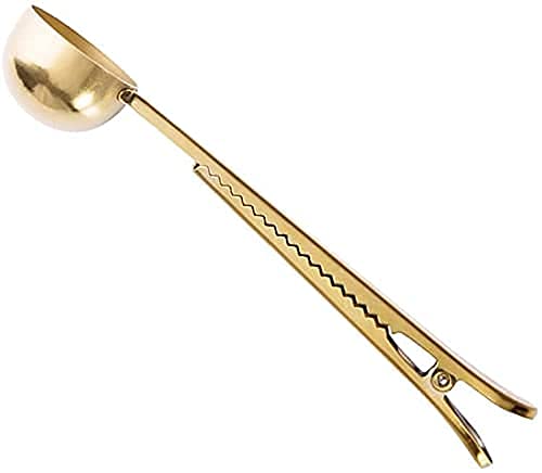 Premium Metal Coffee Scoops with Clip - 1 Tablespoon Measuring Spoon for Ground Coffee, Tea, Protein Powder - Golden Kitchen Accessory for Home & Coffee Shop Use