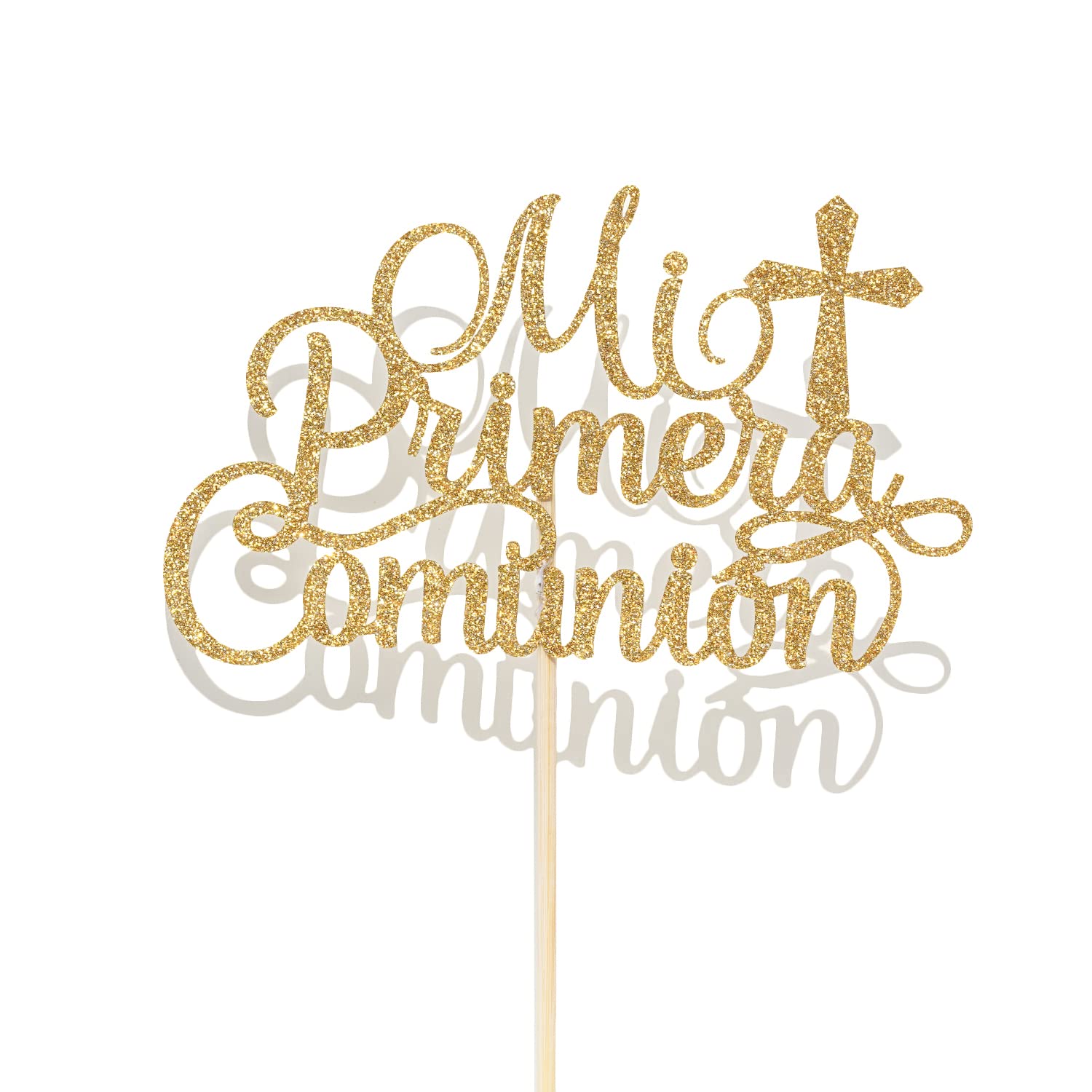 First Holy Communion Cake Topper - Baptism & Christening Party Decorations - Gold Glitter God Bless This Child Cake Decor for Wedding & Baby Shower | Perfect for Religious Celebrations & Special Occasions