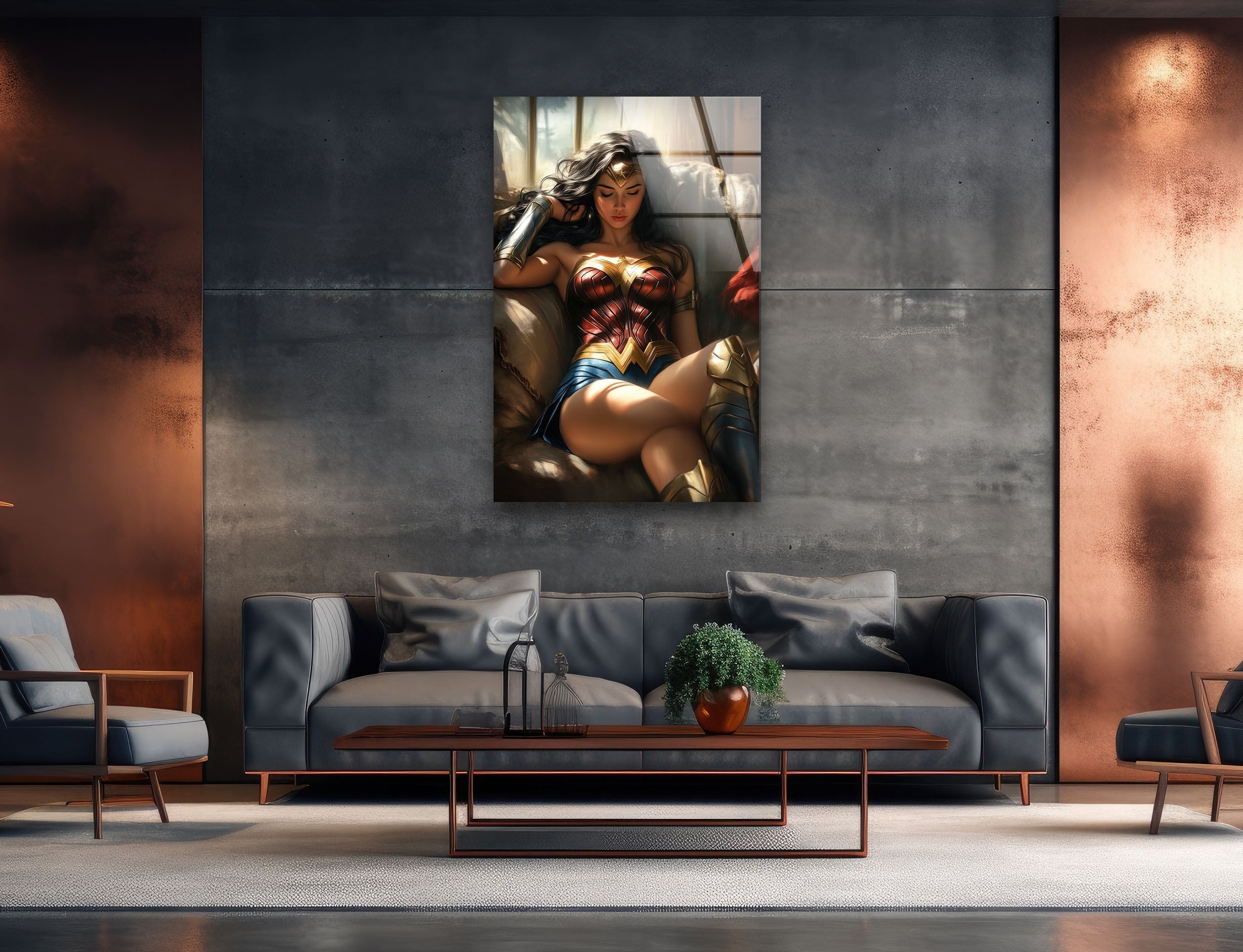 Wonder Woman Glass Wall Art - Superhero Home Decor for Living Room, Bedroom & Office - Unique DC Comics Gifts for Fans