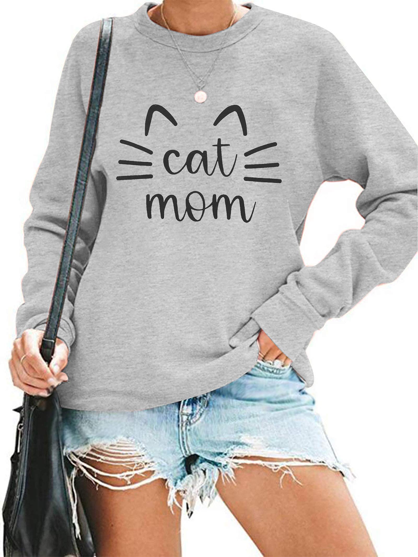 Cat Mom Sweatshirt for Women - Cute Cat Mama Long Sleeve T-Shirt with Letter Print | Perfect for Casual Wear, Cat Lovers Gift & Everyday Outfits