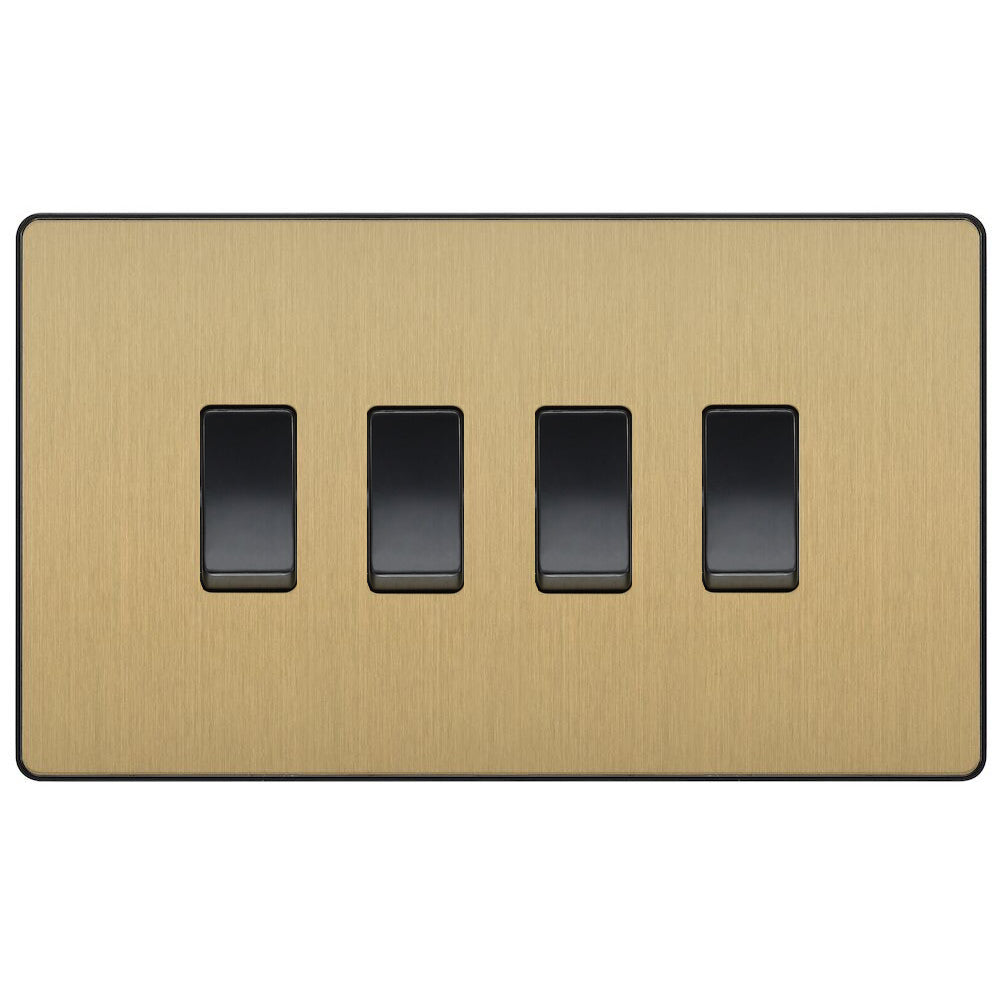 BG Evolve Satin Brass 4G 2W Light Switch PCDSB44B - Modern Electrical Wall Plate for Home & Office Decor | Perfect for Living Room, Bedroom, and Commercial Spaces