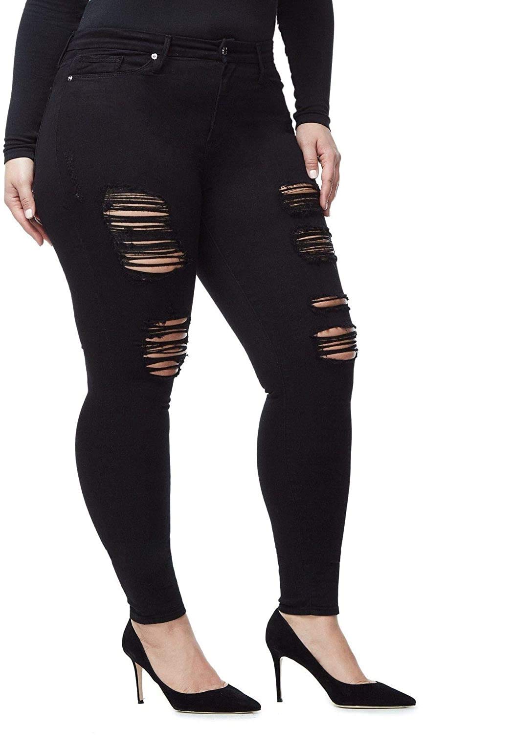 Jack & David Women's Plus Size Stretch Distressed Ripped Blue Skinny Jeans - Comfortable High Waisted Denim Pants for Casual Wear & Everyday Outfits