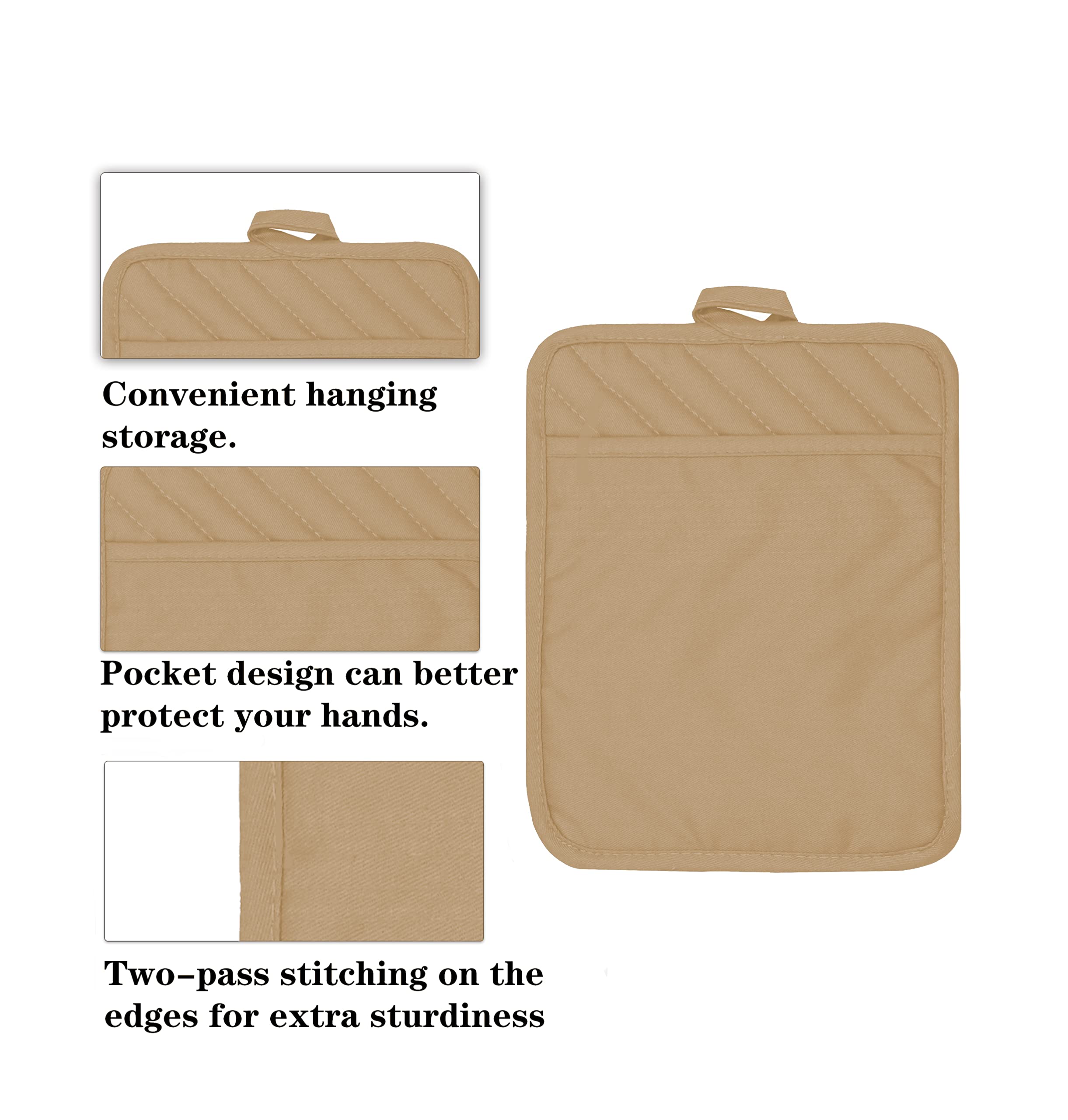 Heat Resistant Cotton Oven Pot Holder Set of 3 with Pocket - 7