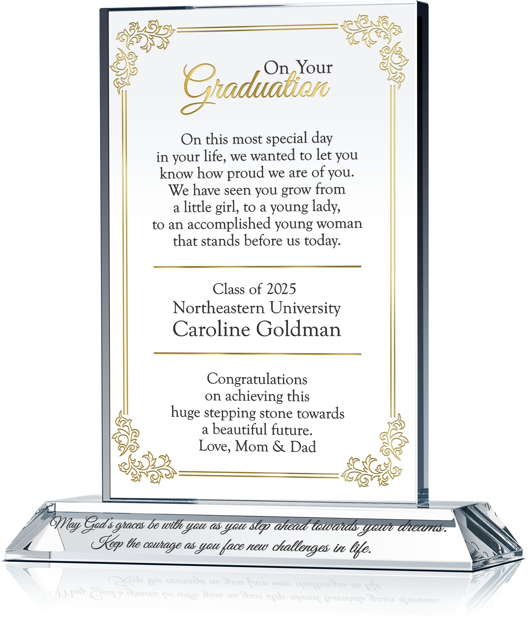 Personalized Crystal Graduation Plaque - Custom Engraved with Name & School - Unique Gift for Daughter, Granddaughter, Niece or Sister (7.5 Inch) - Perfect for College & High School Graduation Ceremonies, Office Decor or Keepsake Display