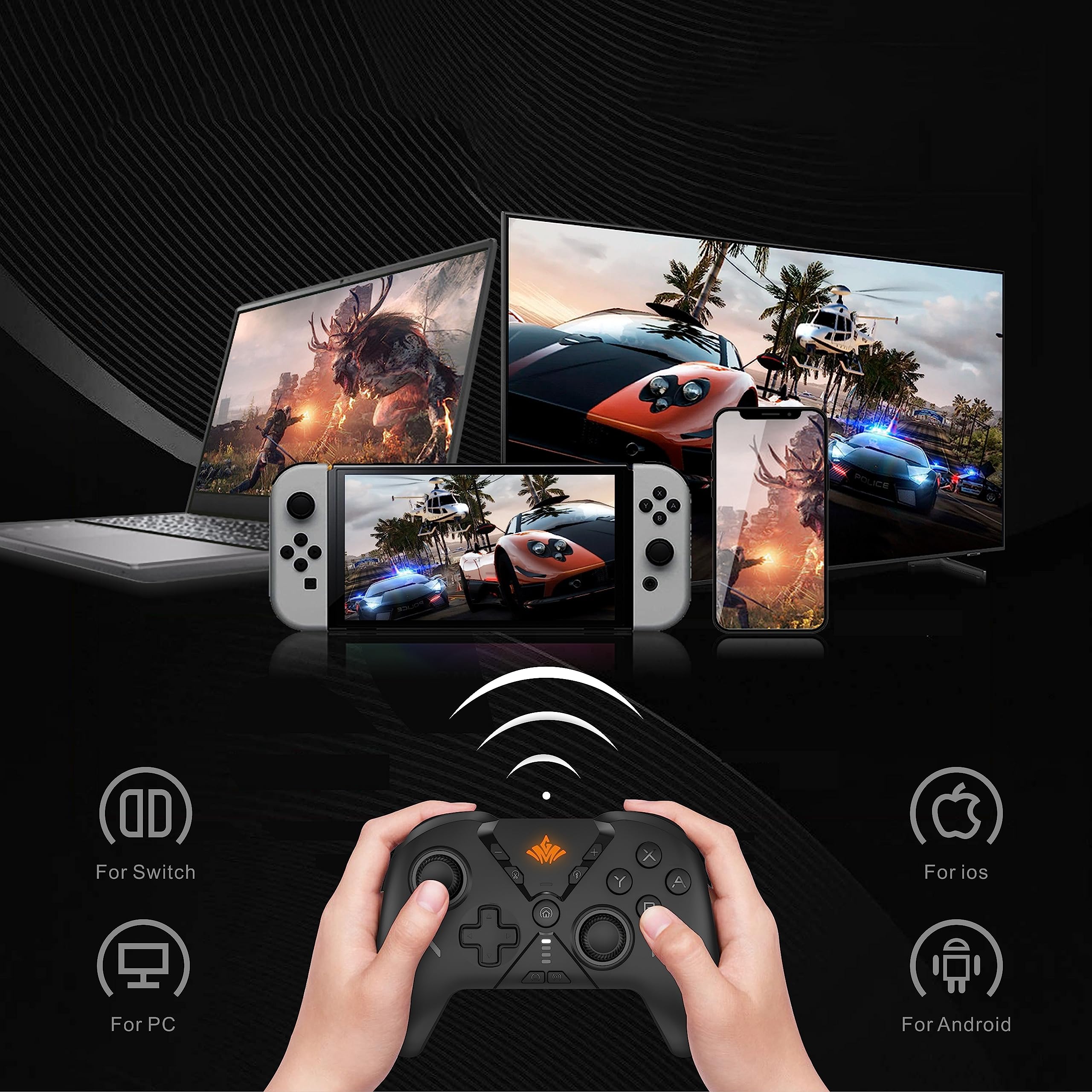 MOGEMYTH Wireless Switch Controller with Dual Vibration & 6-Axis Gyro - Bluetooth Gamepad for Nintendo Switch, iPhone, Android, PC (Windows 7/8/10/11) - Perfect for Gaming, Streaming & Multiplayer Sessions