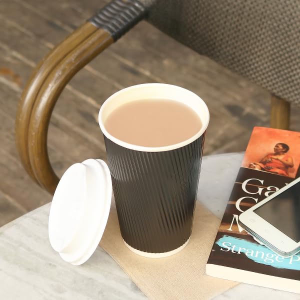Karat 16oz Ripple Insulated Coffee Cups [500 Count] - Double Poly Lined Hot Drink Containers for Coffee, Tea & Cocoa - Perfect for Offices, Cafes & Catering - Black (C-KRC516B)
