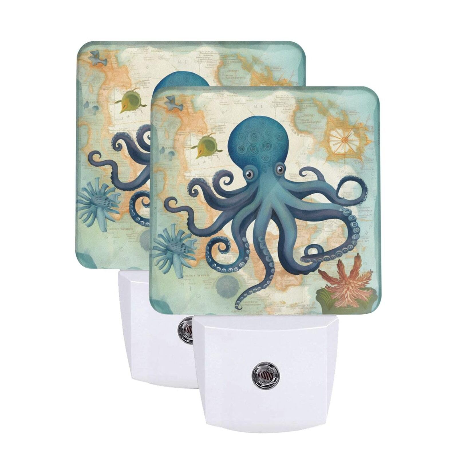 Aieefun Set of 2 LED Night Lights - Ocean World Sea Octopus Animal Design with Auto Dusk-to-Dawn Sensor, Plug-in Home Decor for Adults | Perfect for Bedroom, Nursery, Hallway & Bathroom Night Lighting