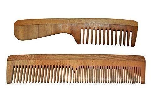 KYNA Anti Dandruff & Hair Growth Neem Wood Comb for Kids and Adults - 2 Pack Set for Scalp Massage, Detangling, and Healthy Hair Care at Home or Travel