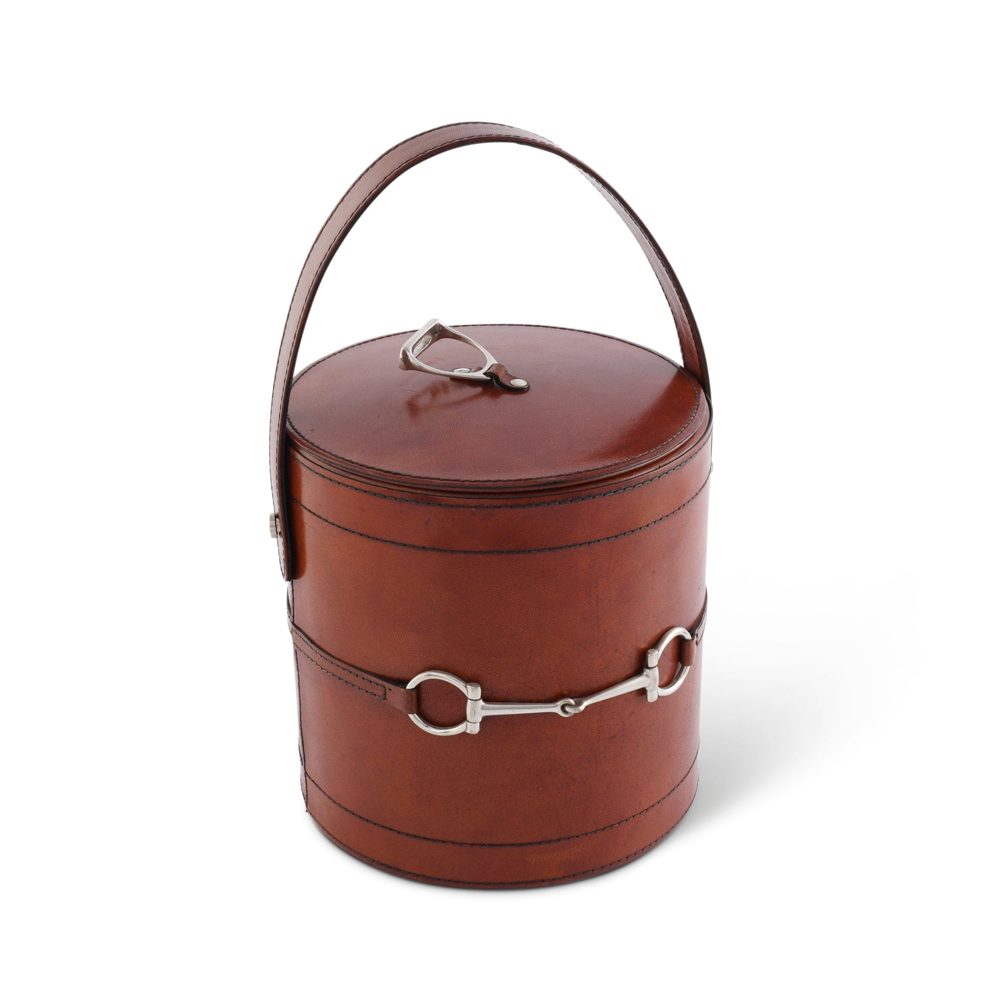 Genuine Leather Snaffle Bit Lidded Ice Bucket - Premium Barware for Whiskey, Bourbon & Wine Chilling - Perfect for Home Bars, Parties & Gifts
