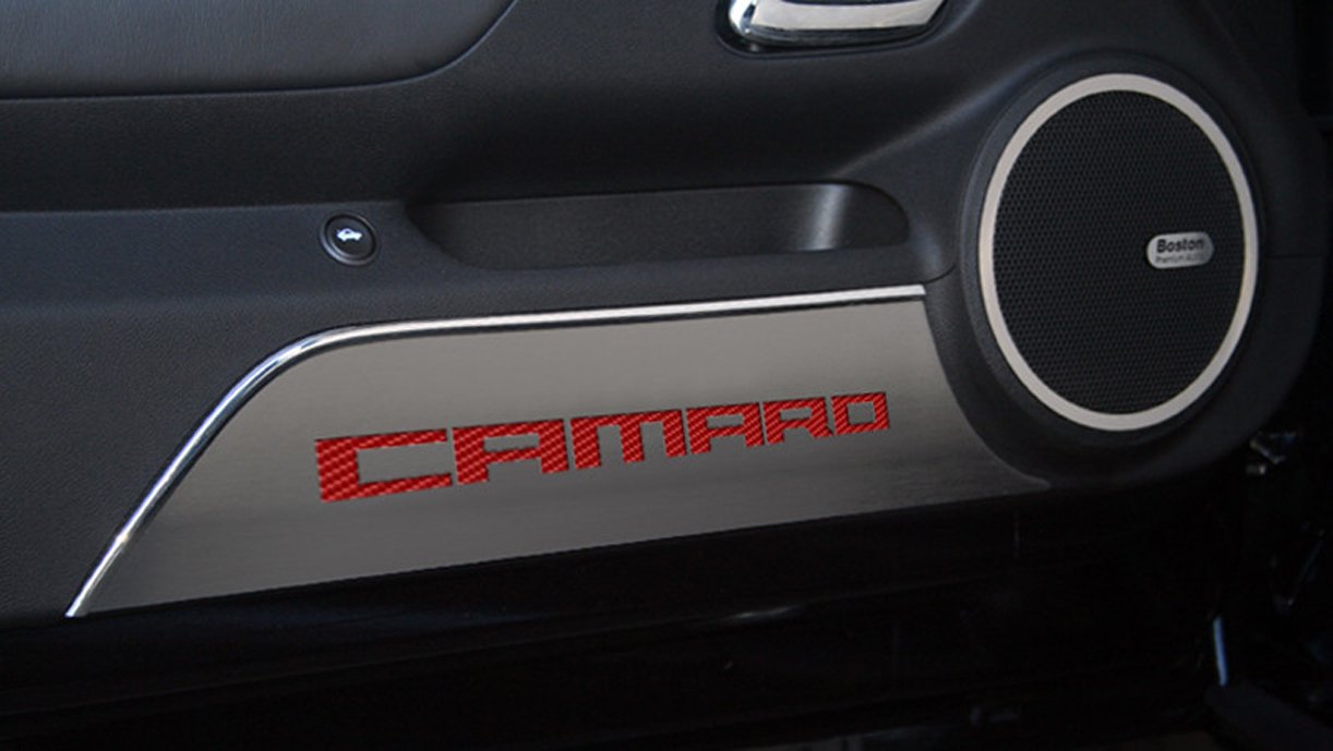 American Car Craft Yellow Door Kick Plates - 2pc Camaro Style for Enhanced Protection