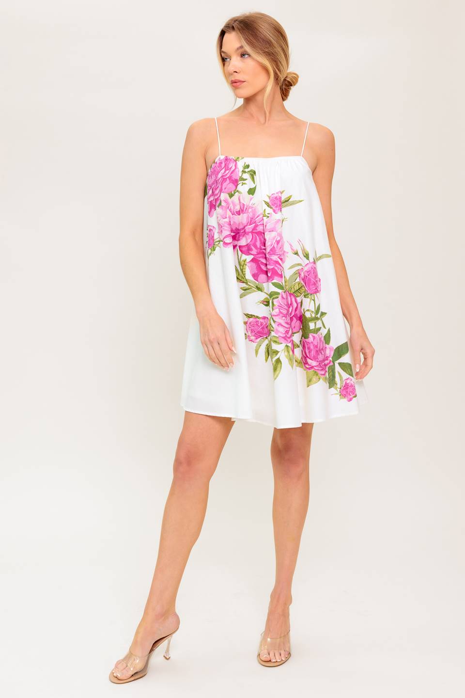 GARDEN WHISPERS Pink Floral Swing Dress - Women's Summer Flowy Dress for Garden Parties, Beach Vacations & Date Nights