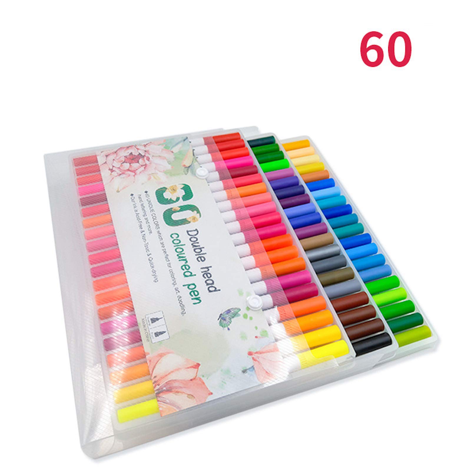 Elonglin 60 Colors Dual Tip Watercolor Brush Pens - Fine 0.4mm Point & Flexible Brush Tip for Calligraphy, Drawing, Sketching, Bullet Journaling - Perfect for Artists, Students & Office Use