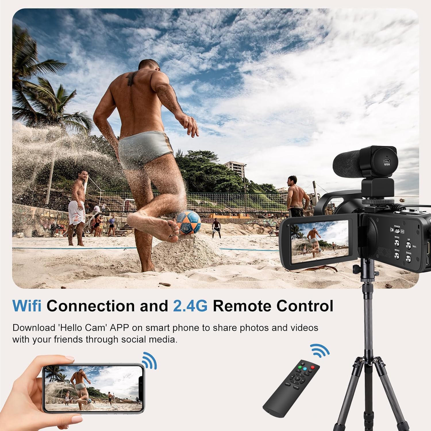 **5K Camcorder Video Camera - 64MP, 18X Digital Zoom, WiFi, IR Night Vision, 3.0