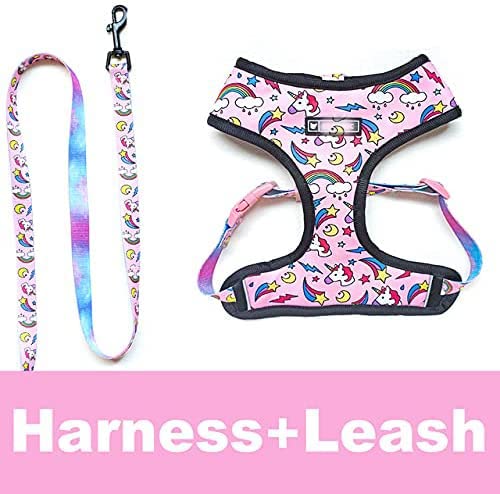 **No Pull Dog Vest Harness with Unicorn Print - Breathable Mesh Padded Harness & Leash Set for Small & Medium Dogs - Perfect for Outdoor Walking, Training & Travel (Pink Unicorn, Large)**