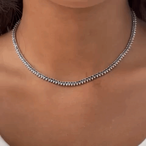 14K Gold Blue Sapphire & Diamond Tennis Choker Necklace (6.60 ct) - Elegant Statement Jewelry for Weddings, Parties & Special Occasions