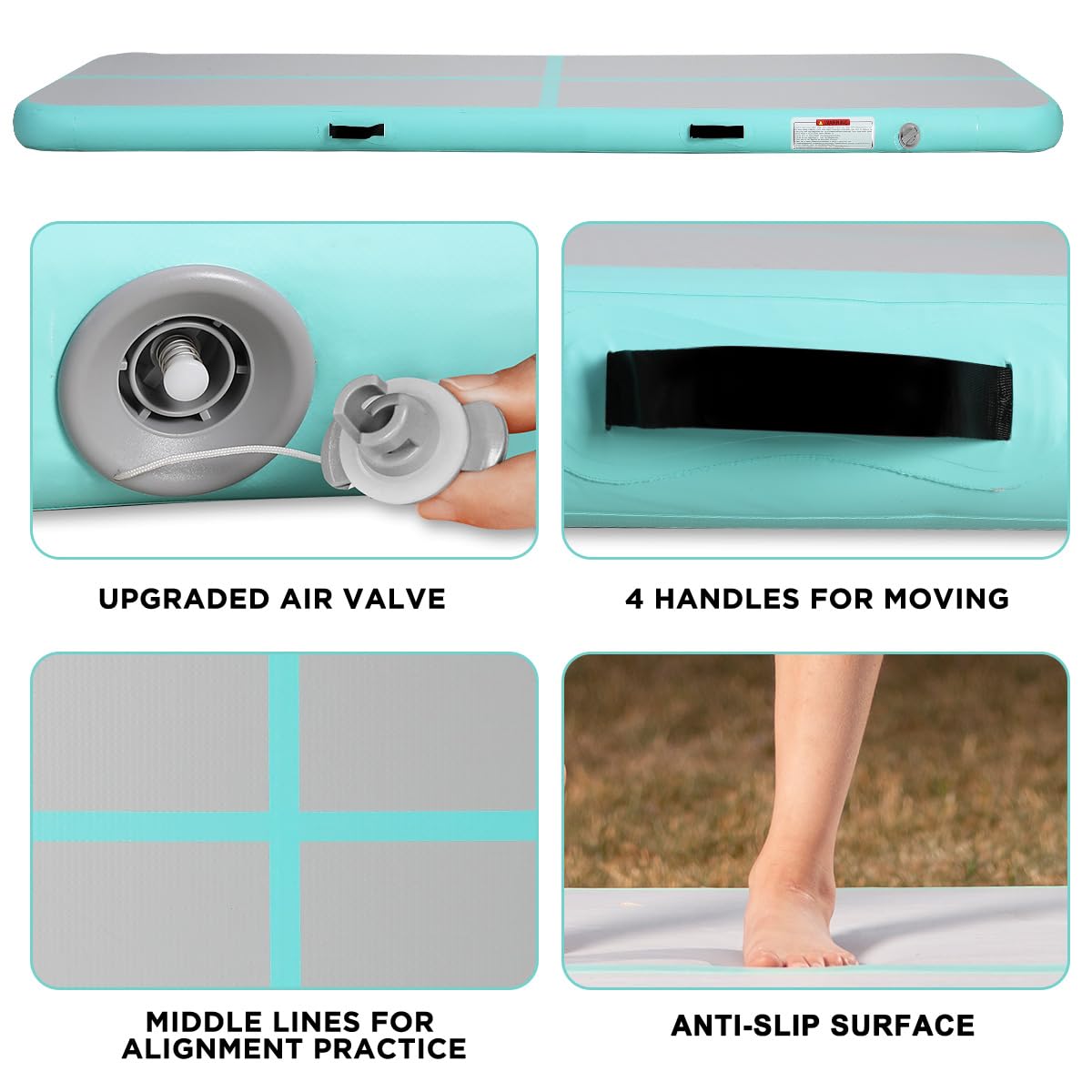 Inflatable Gymnastics Air Tumbling Track Mat - 6ft/10ft/13ft/16ft/20ft Sizes - Portable Training Mat with Electric Pump for Kids & Adults - Perfect for Home, Outdoor, Cheerleading, Yoga & Water Park Activities