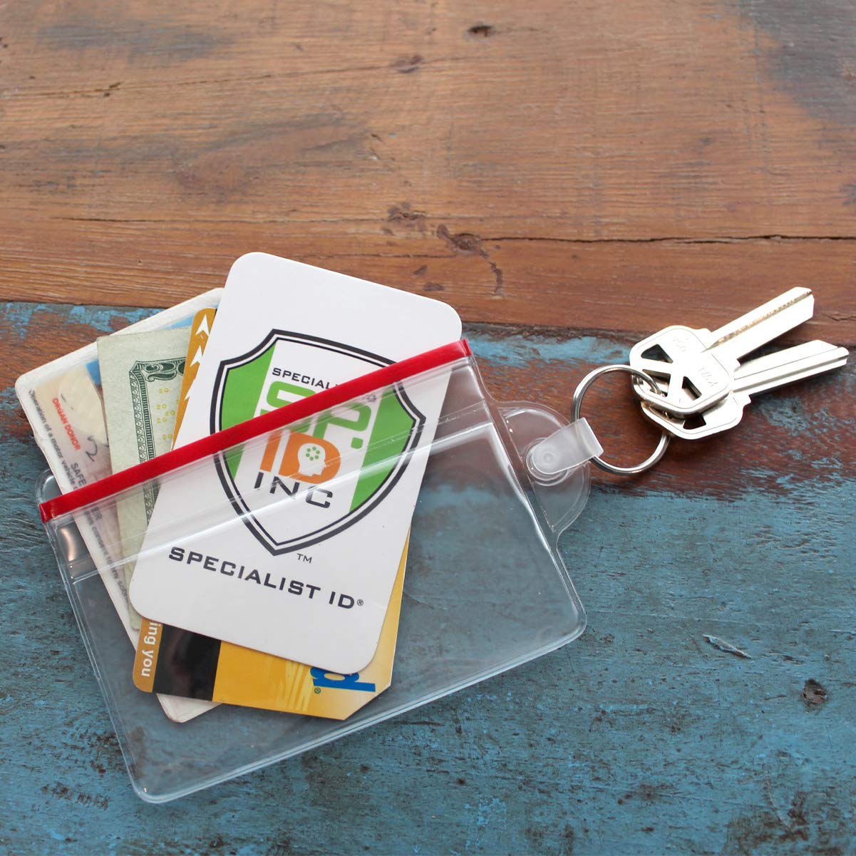 100 Pack Waterproof Resealable ID Badge Holders with Key Ring & Zip Seal - Bulk College Student ID Card Holders, Fuel Card Protectors - Durable Keychain Card Organizer for School, Work & Events