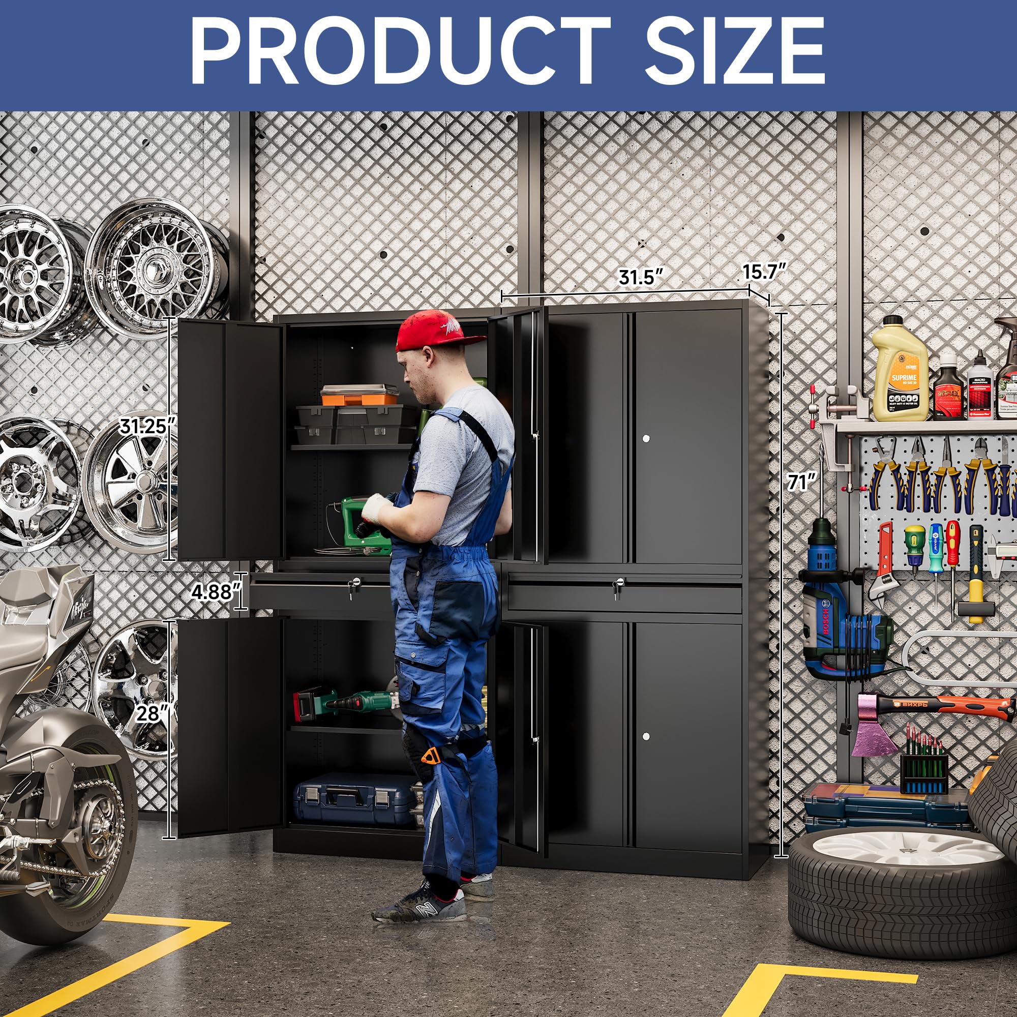 Heavy-Duty Metal Garage Storage Cabinet - 71