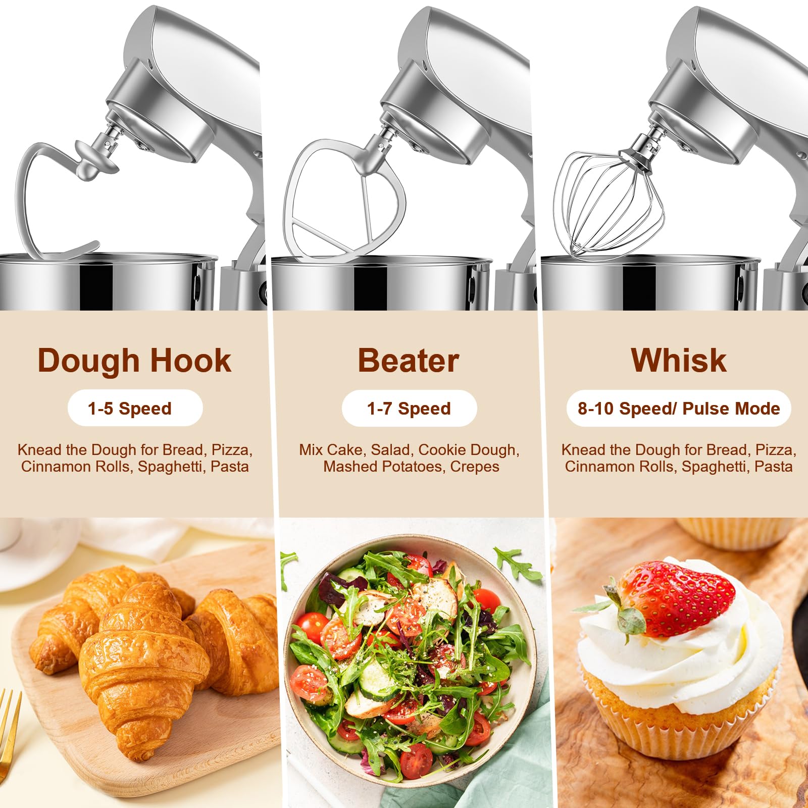 **Facelle 1500W Food Processor & Dough Kneading Machine - 5.5L & 4.5L Capacity - Low Noise Stand Mixer with Mixing Hook, Dough Hook, Whisk & Splash Guard - Perfect for Baking Bread, Pizza Dough, Cakes & Cookies**