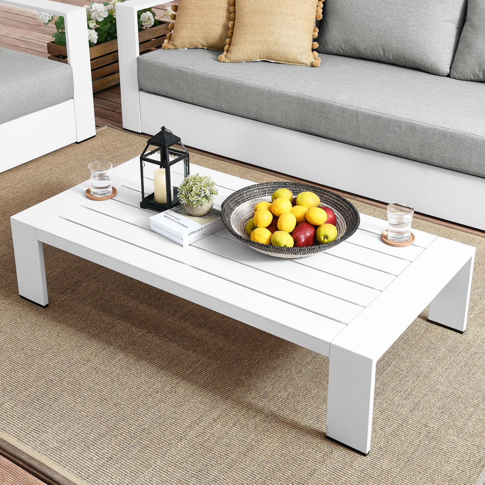 Modway Tahoe White Aluminum Outdoor Patio Coffee Table - Weather-Resistant & Durable for Poolside, Garden, and Backyard Relaxation