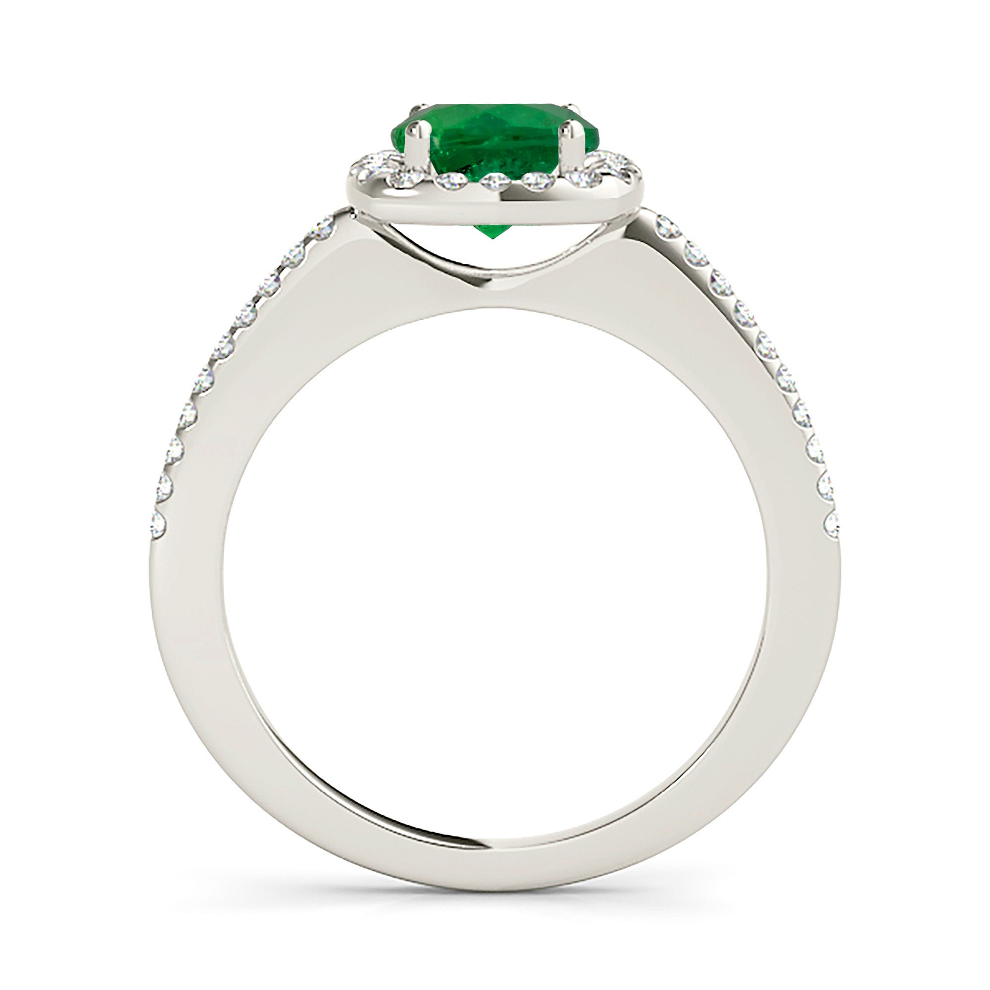 1.70 Carat Genuine Emerald Halo Ring with Diamond Band - Elegant Engagement, Wedding, Anniversary Gift for Women