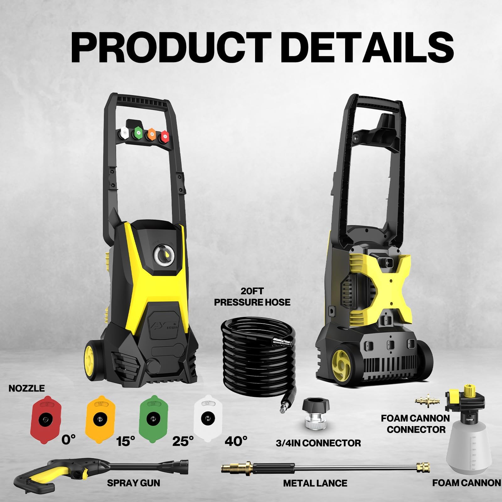 4800PSI 3.2GPM Electric Pressure Washer with Foam Cannon - 20FT Hose & 35FT Cord - 4 Nozzles - Ideal for Car Washing, Driveway Cleaning, Patio & Deck Maintenance - Heavy Duty Power Washer for Home & Outdoor Use
