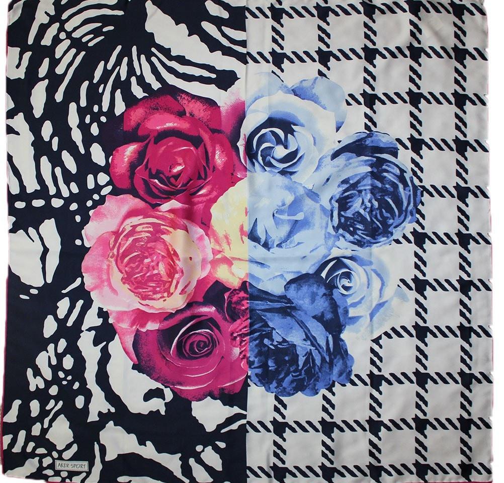 Aker Satin Square Hijab Scarf - Soft & Breathable Muslim Headscarf in Blue & Pink (6648-991) - Perfect for Daily Wear, Prayer & Special Occasions