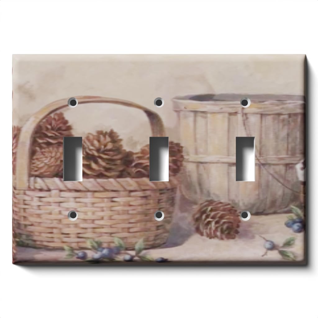 Decorative Pine Cone Light Switch Cover - Triple Toggle Plate for Rustic Home Decor