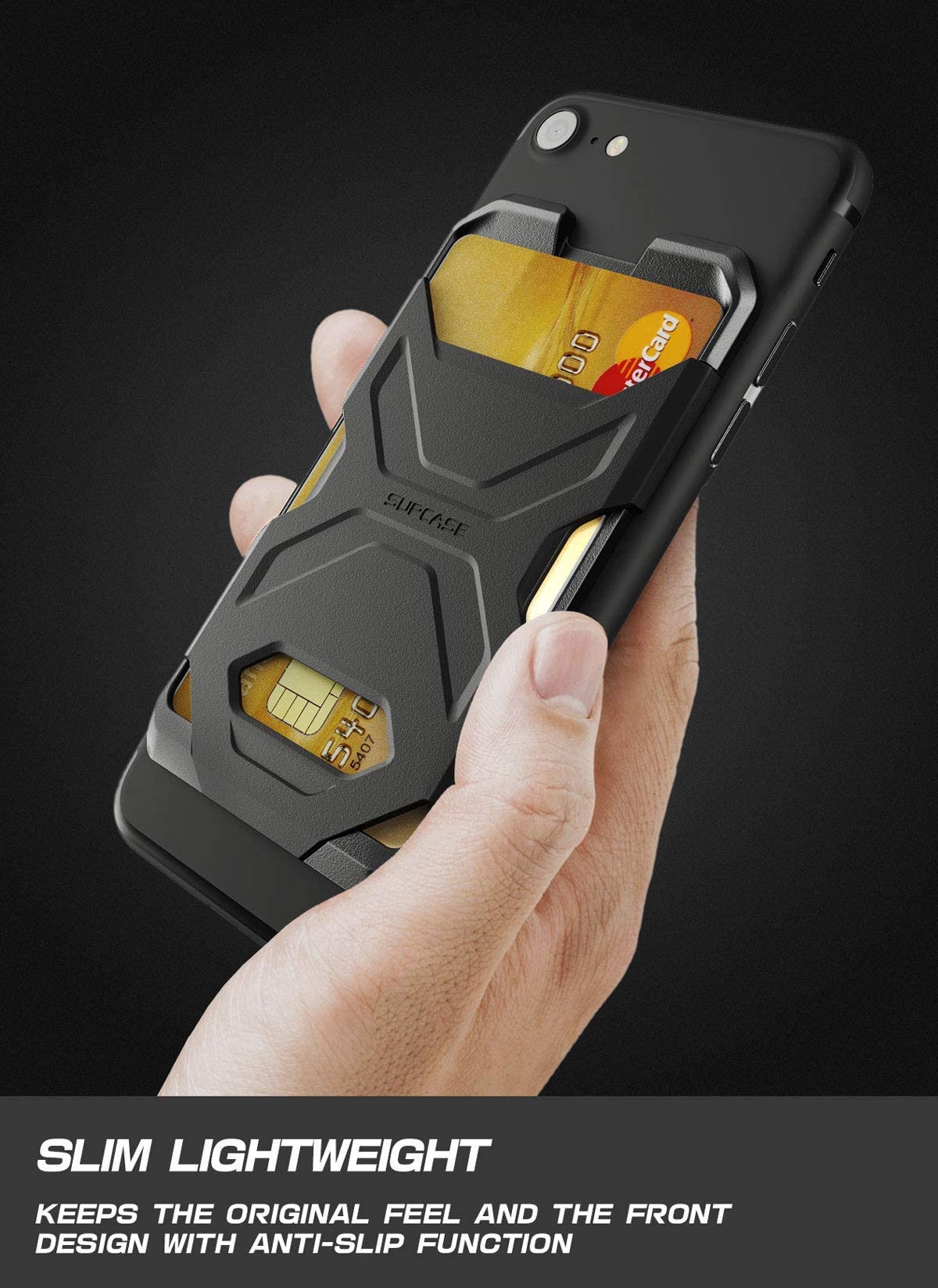 SUPCASE Adhesive Slim Wallet (2-Pack) - Ultra Thin Stick-On Silicone Credit Card Holder for Smartphones - Compatible with Most Phones (Not for Curved Back) - Black - Perfect for Travel, Gym & Everyday Use