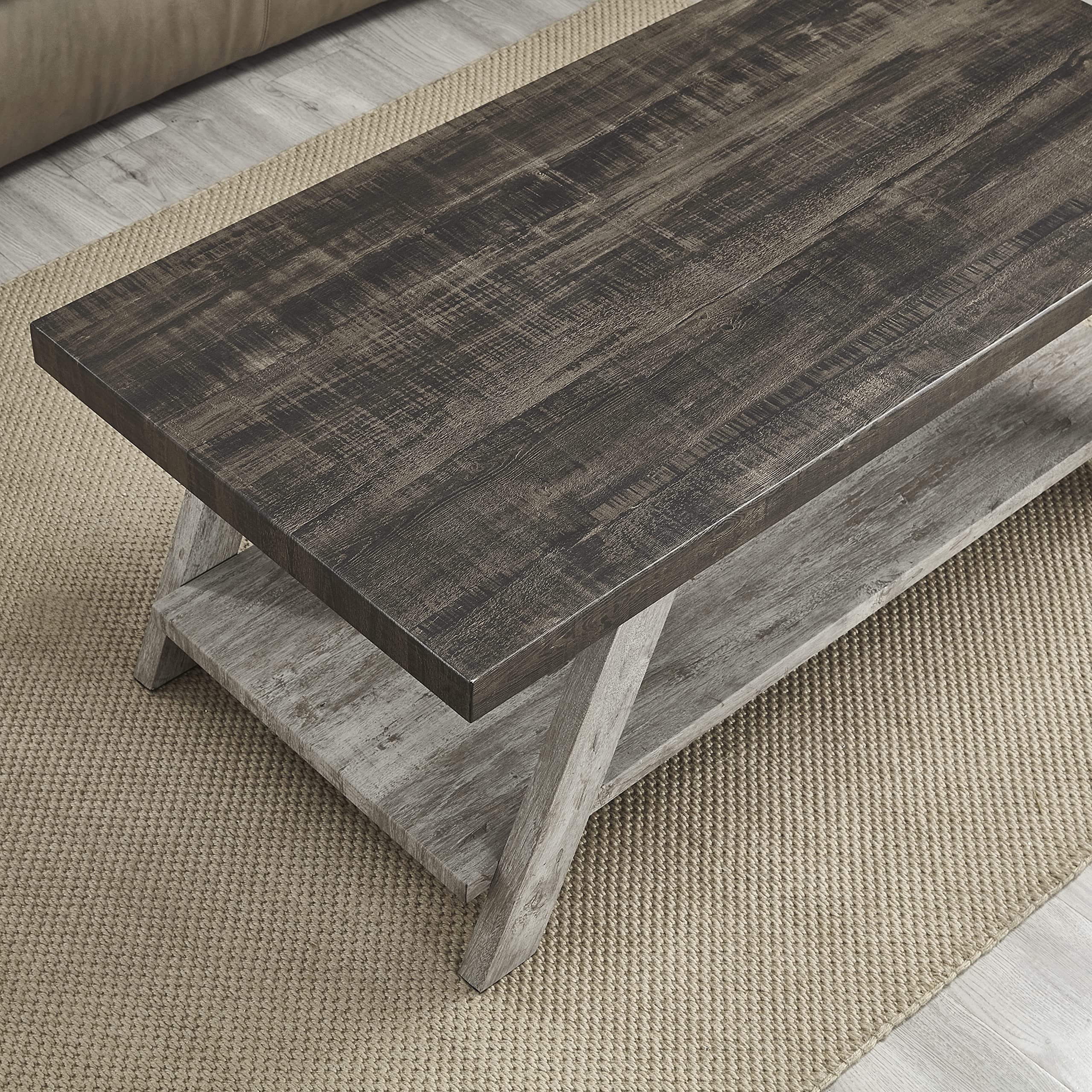 Roundhill Furniture Athens Contemporary 3-Piece Wood Shelf Coffee Table Set in Weathered Walnut & Gray - Modern Living Room Decor for Small Spaces, Apartments & Home Office