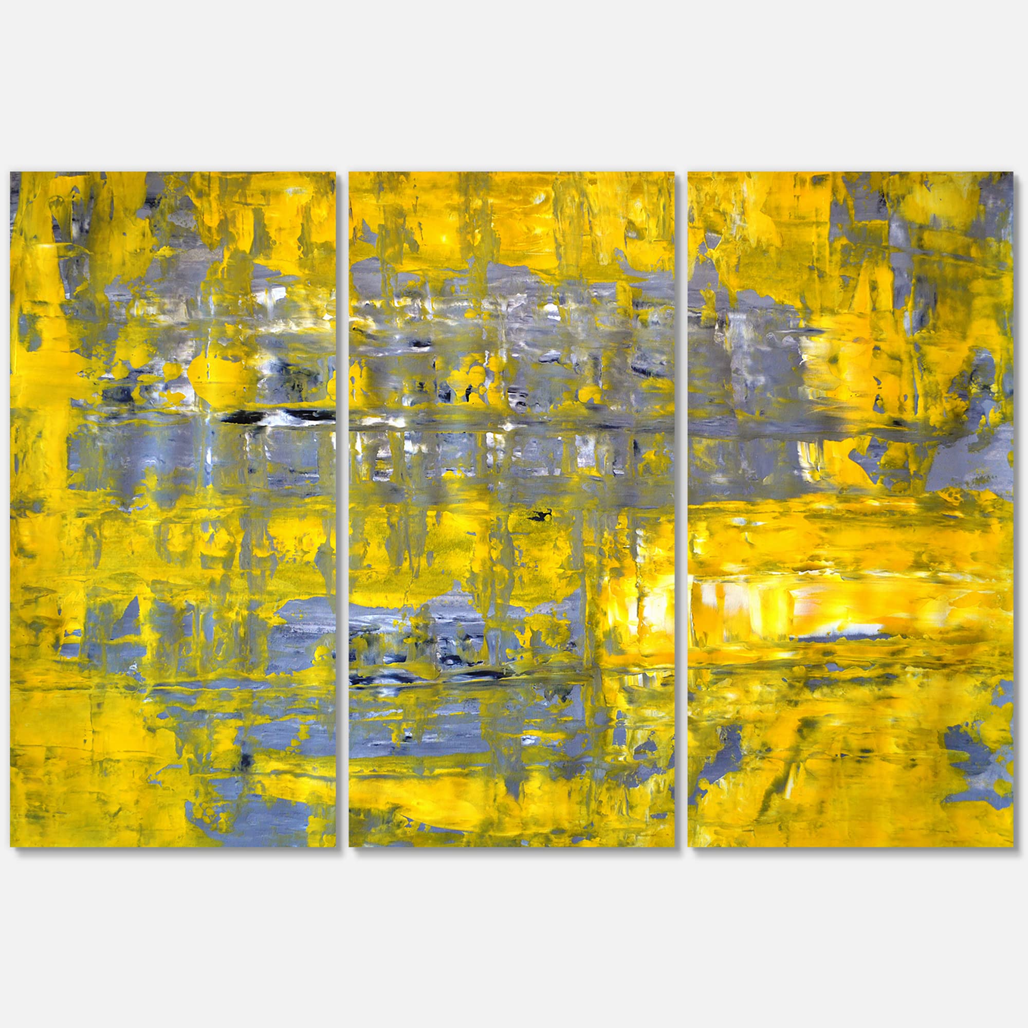 DesignQ Yellow Meets Grey Abstract Art Canvas - Modern Wall Decor for Living Room, Bedroom & Office - Premium Handmade Painting for Home Interior Design