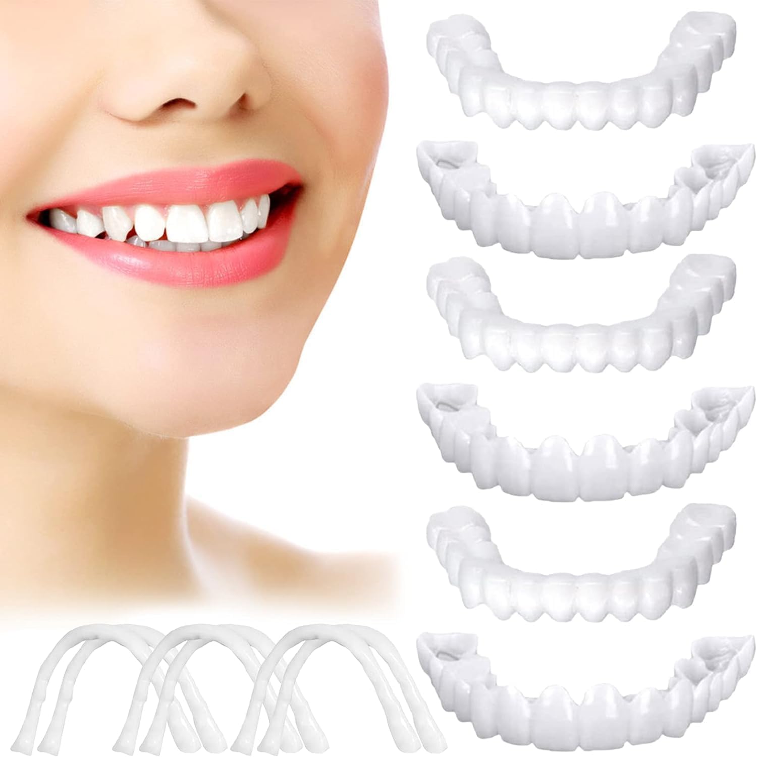 6 PCS Temporary Dentures with Veneer for Men & Women - Fix Gaps & Imperfect Teeth - Comfortable & Natural-Looking for Daily Use & Special Occasions