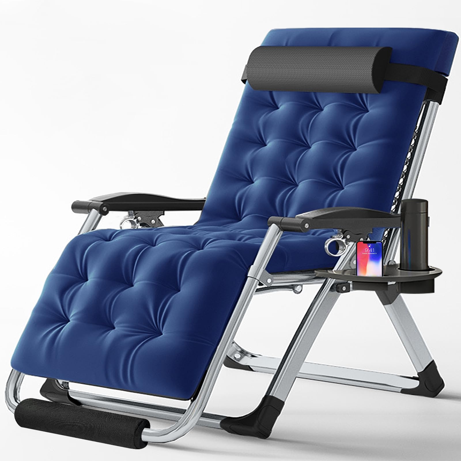 SLSY Oversized XL Zero Gravity Reclining Lounge Chair with Removable Cushion & Tray - Foldable Patio Chair for Indoor/Outdoor Use - Perfect for Backyard, Poolside, Camping & Relaxation