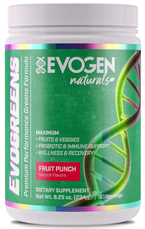 Evogen Evogreens Naturals Superfood Powder - Fruit Punch Flavor 234g | Vegan Greens Supplement for Energy & Digestion | Perfect for Smoothies, Shakes & Healthy Lifestyle