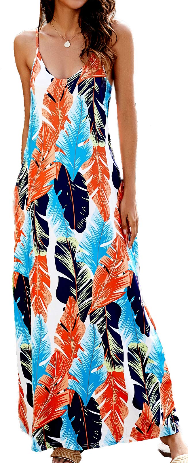 Supnier Women's Summer Maxi Dress - Casual V-Neck Sleeveless Bohemian Floral Long Dress with Pockets | Perfect for Beach Vacations, Music Festivals & Summer Outings