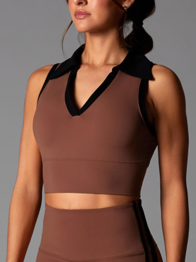 Tavi Contrast Polo Women's Tank Top - Stylish Clove Ebony Color for Casual Wear, Gym & Summer Outfits