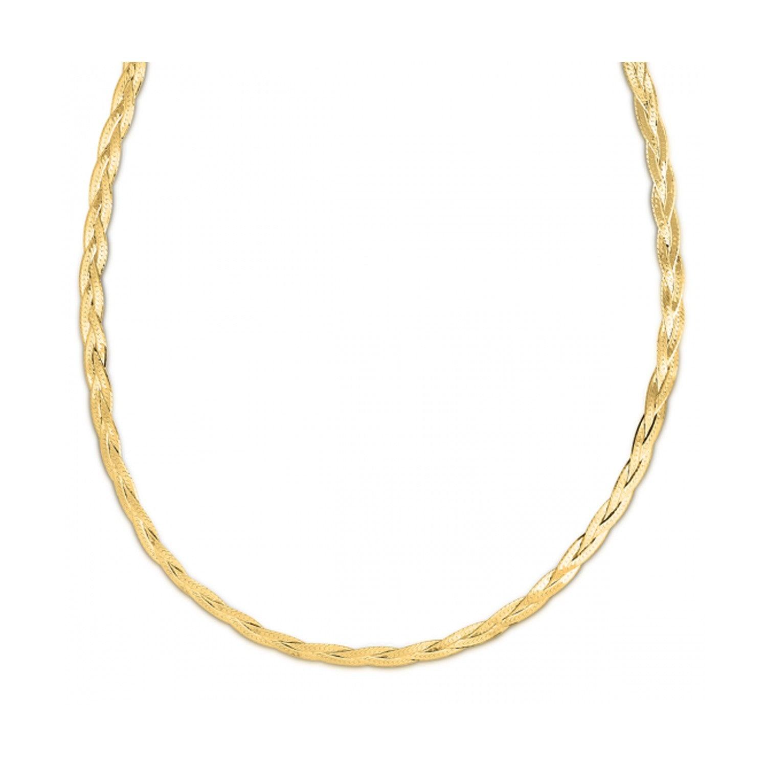14K Yellow Gold Braided Herringbone Chain Necklace - 3.2mm Wide Dainty & Elegant Jewelry for Women - Perfect for Layering, Gifts & Special Occasions