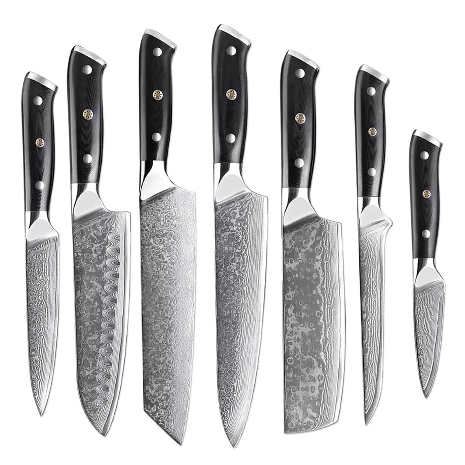 7-Piece Japanese Damascus Steel Chef Knife Set with Acacia Wood Block - Professional Kitchen Knives for Cooking, Slicing, Dicing - Perfect for Home Chefs & Culinary Enthusiasts (Light Grey)