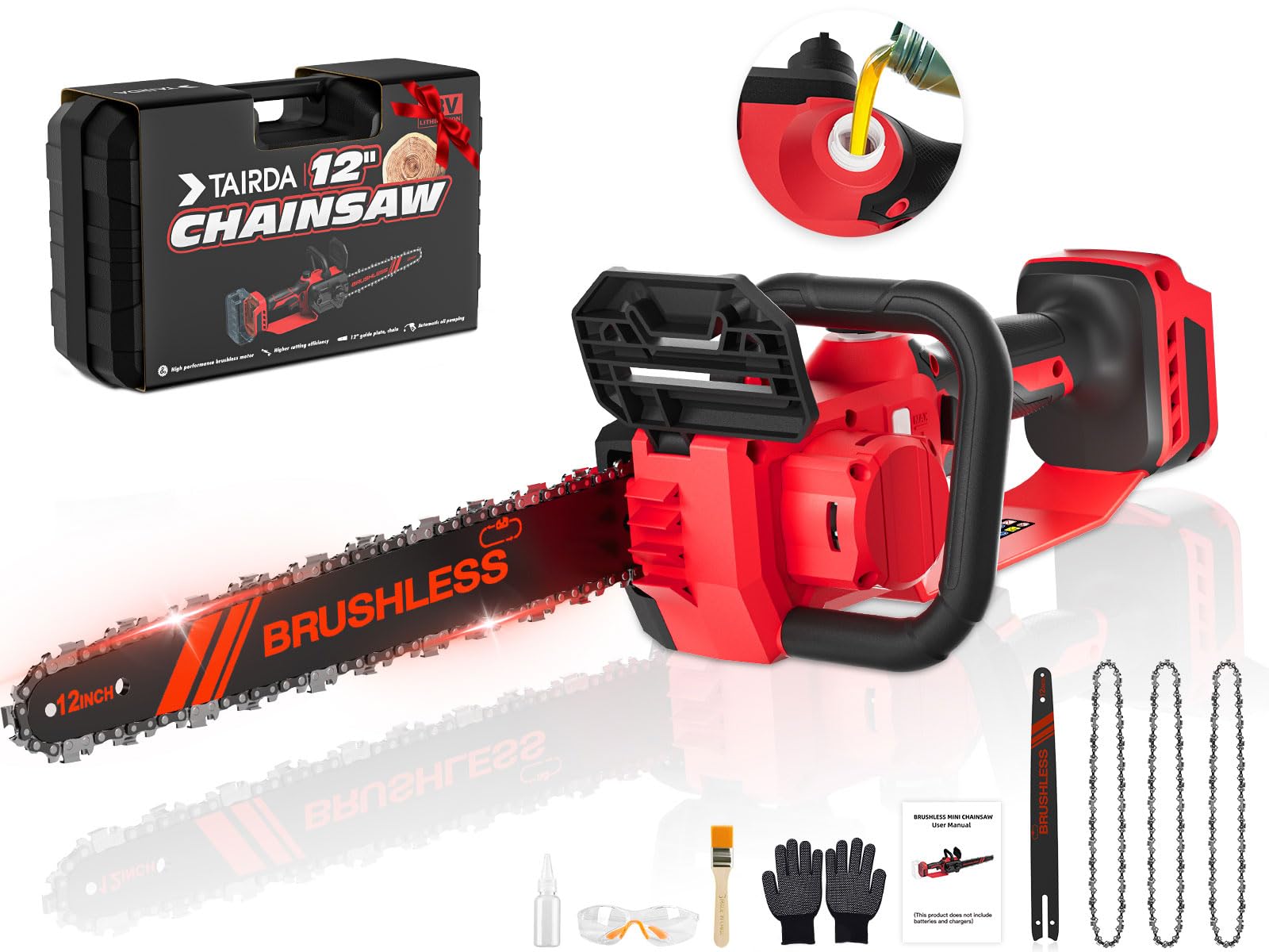 TAIRDA 12-Inch Cordless Chainsaw for Milwaukee M18 18V Battery-Powered Tools - Perfect for Tree Trimming, Wood Cutting & DIY Projects