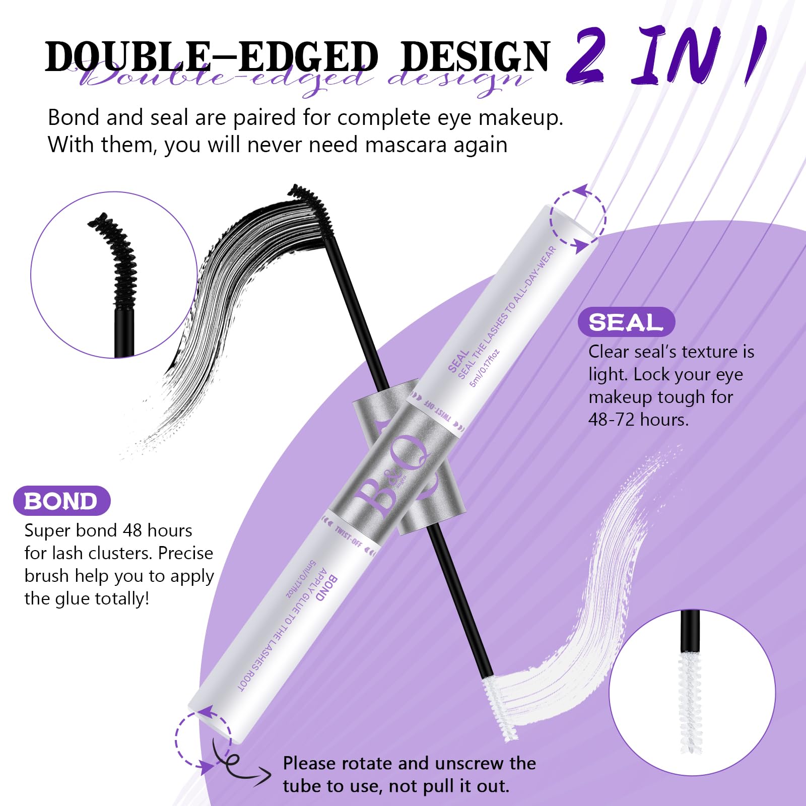 B&Qaugen Waterproof Eyelash Bond & Seal - 10ML Long Lasting DIY Lash Extension Glue for Beginners | Professional False Eyelash Adhesive for Day/Night Wear, Parties & Special Occasions