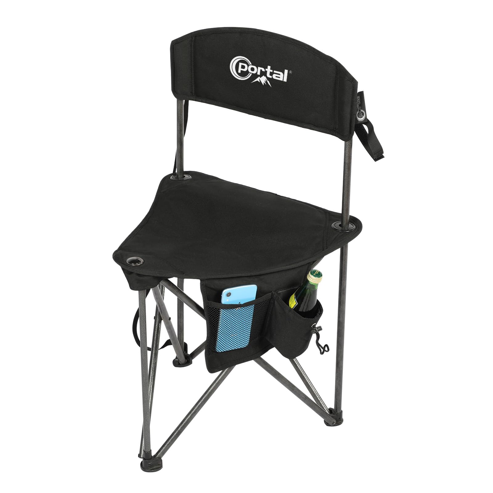 PORTAL Extra Large Quick Folding Tripod Stool with Backrest - Lightweight Portable Camping Chair with Carry Strap for Fishing, Hunting, Hiking & Outdoor Adventures