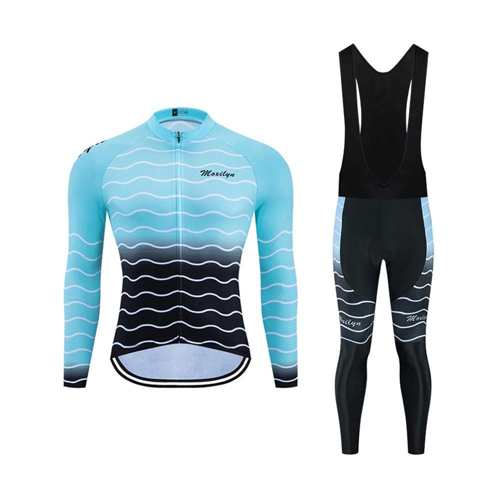 Men's Pro Cycling Jersey Set - Long Sleeve Quick Dry Bike Jacket & Bib Shorts with 9D Padding - Breathable Performance Cycling Outfit for Road Biking, Mountain Biking & Training