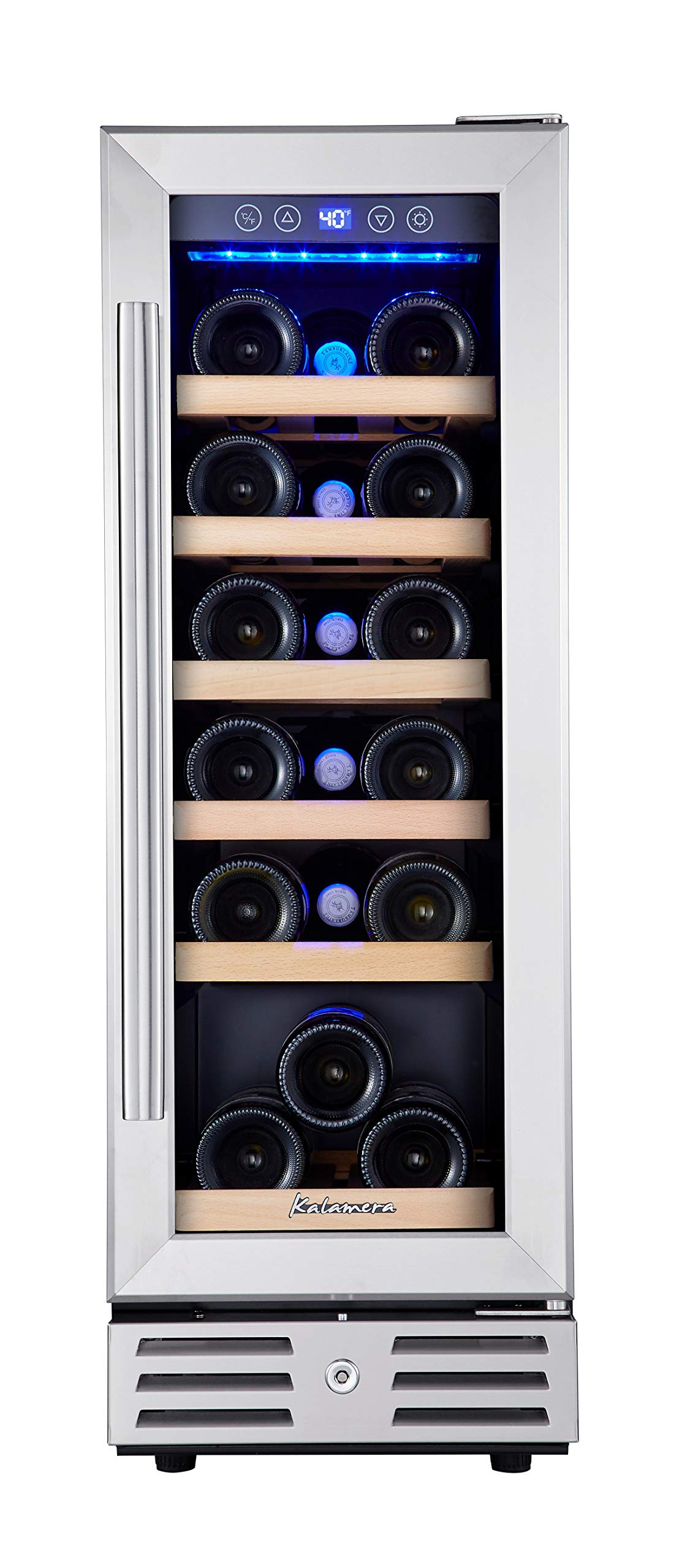 Kalamera 18 Bottle Mini Wine Cooler Refrigerator - 12 Inch Built-in or Freestanding Wine Fridge with Stainless Steel Frame, Double-Layer Tempered Glass Door & Temperature Memory Function - Perfect for Home Bar, Kitchen, Office or Entertainment Room