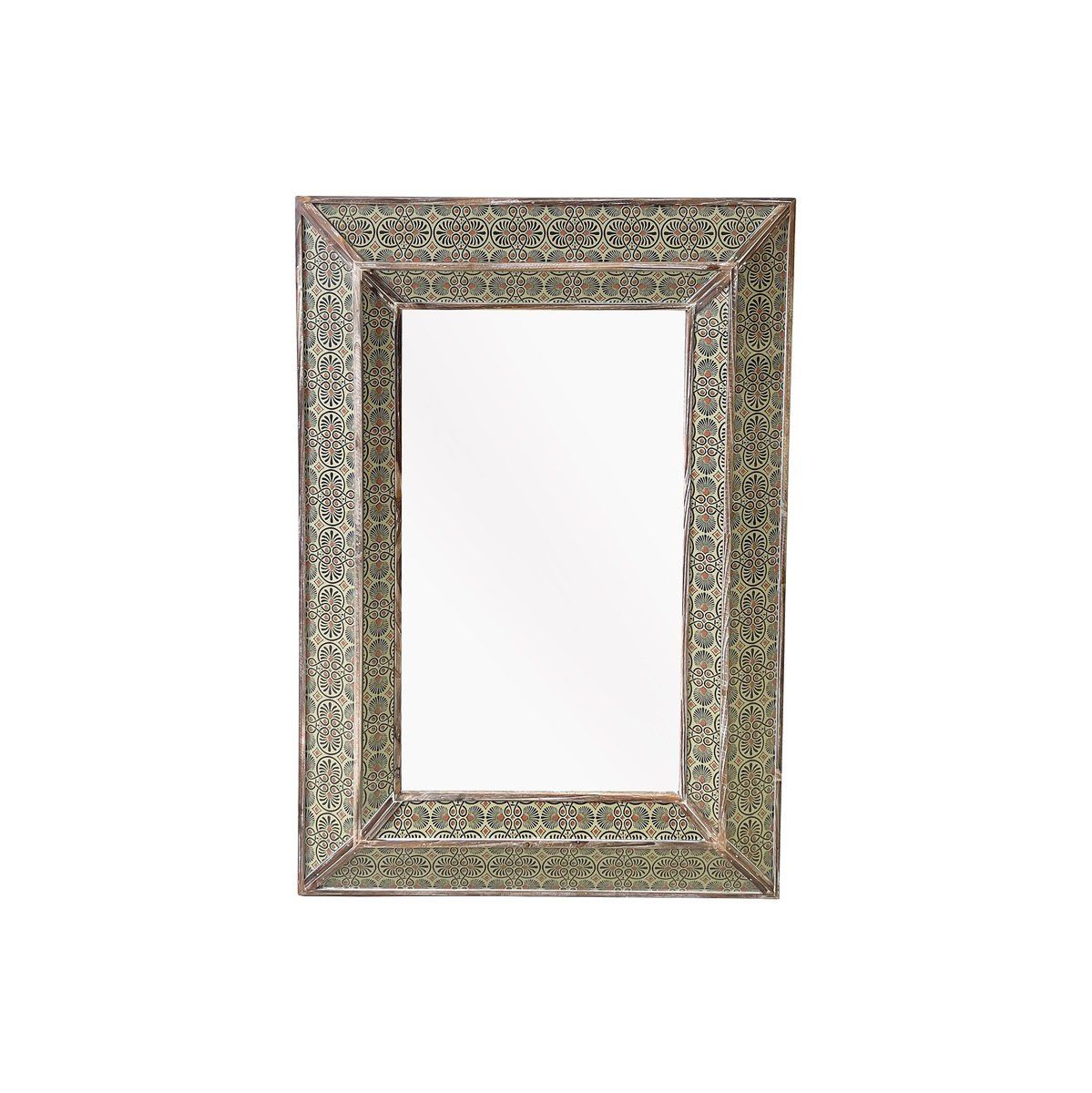 Amira Rectangular Mirror - Green & Brown Finish Wall Mirror for Living Room, Bedroom & Entryway Decor