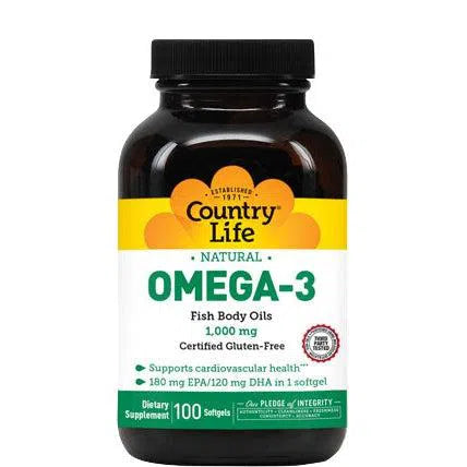 Country Life Omega 3 Fish Oil 1000mg Softgels - Premium Heart & Brain Health Supplement for Adults - Supports Joint Function & Healthy Cholesterol Levels - Perfect for Daily Wellness Routine & Active Lifestyle